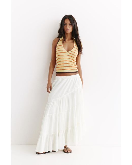 Pull&Bear Witte Asymmetrische Midirok in het White