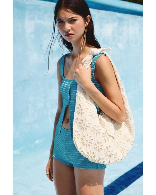 Pull&Bear Blue Schultertasche Aus Stoff Mit Blumen