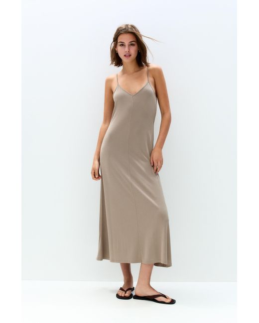 Pull&Bear White Flowing Strappy Midi Dress