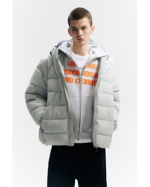 Pull&Bear White Stwd Hooded Puffer Jacket for men