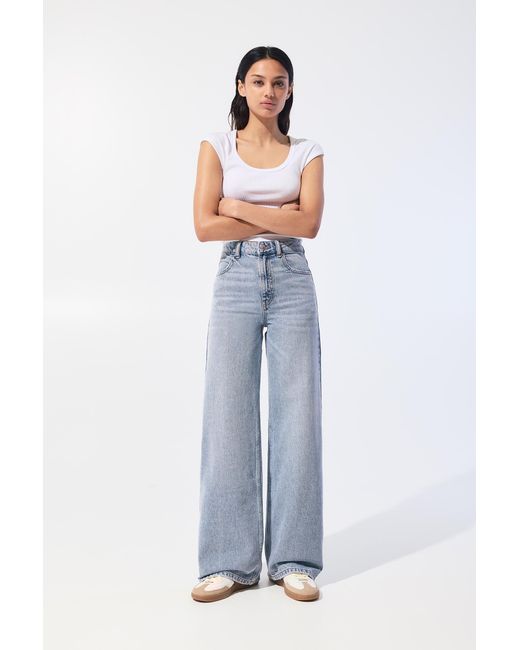 Pull&Bear Blue High-Waist Wide-Leg Jeans