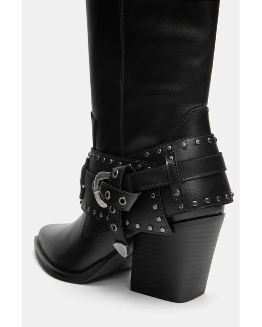 Pull&Bear Black Cowboy Buckle Boots
