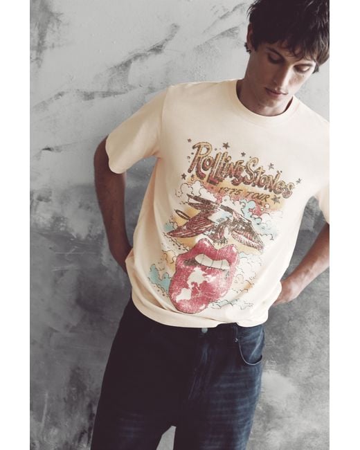Pull&Bear Gray Rolling Stones T-Shirt for men