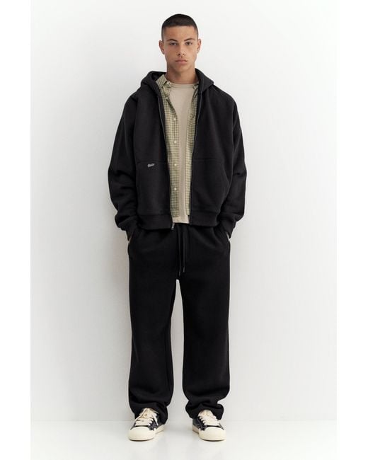 Pull&Bear Black Stwd Zip-Up Hoodie for men