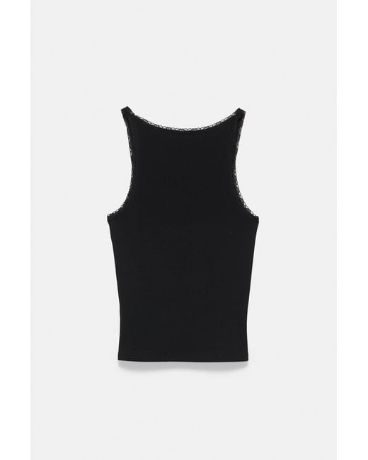 Pull&Bear Black Lace-Trim Tank Top