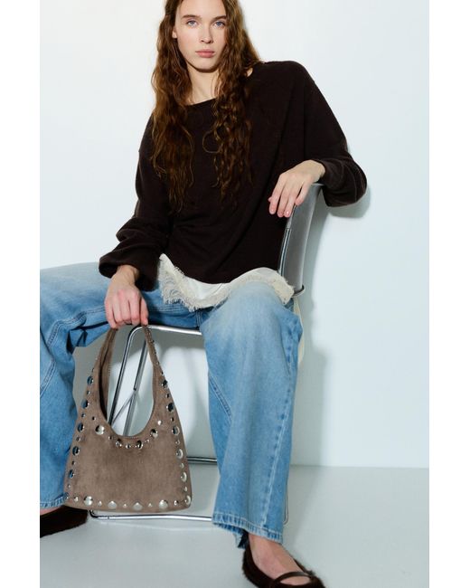 Pull&Bear Gray Studded Shoulder Bag