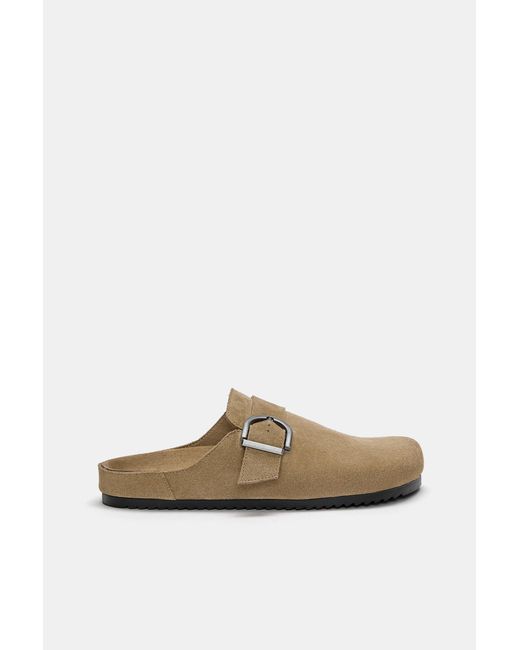 Pull&Bear Brown Buckled Leather Clogs