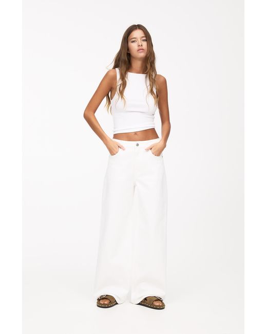 Pull&Bear White Mid-Rise Baggy Jeans