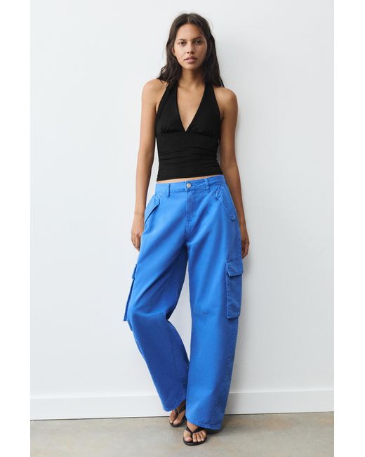 Pull&Bear Black Halter Neck Top With Gathering