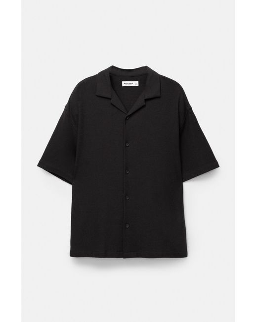 Pull&Bear Black Short Sleeve Rustic Shirt for men