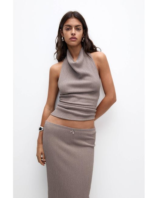 Pull&Bear Brown Crepe Halter Top