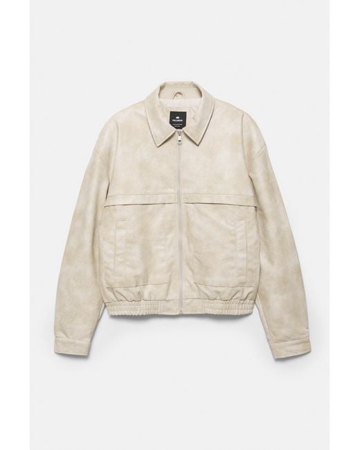 Pull&Bear Blue Leather Effect Jacket for men