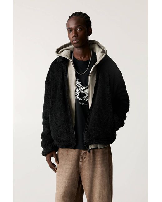 Pull Bear Lightweight Faux Shearling Jacket in Black for Men Lyst UK