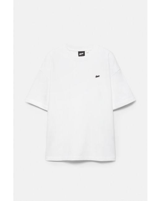 Pull&Bear White Short Sleeve Logo Sweatshirt for men