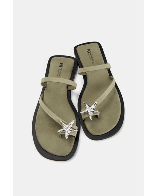 Pull&Bear Blue Flat Embellished Sandals