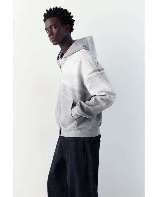 Pull&Bear Gray Interlock Zip-Up Hoodie for men