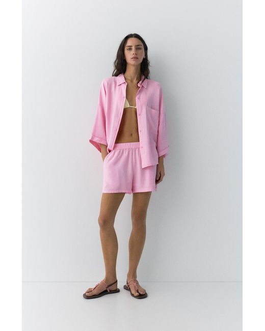 Pull&Bear Pink Linen Blend Shirt
