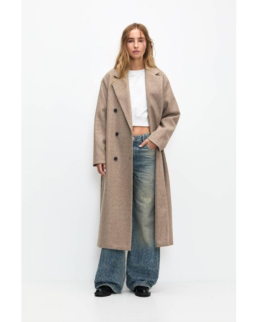 Pull&Bear Blue Long Felt Texture Coat