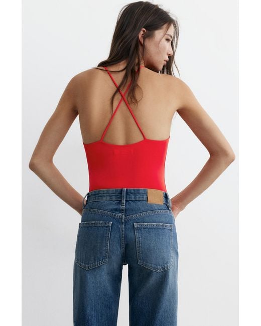 Pull&Bear Red Halter Strappy Bodysuit