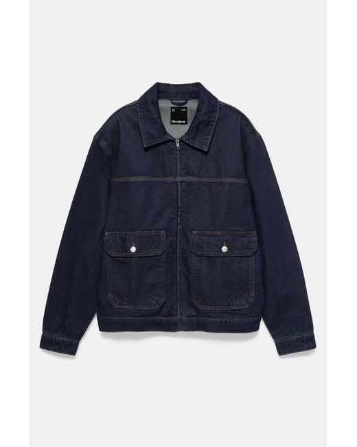 Pull&Bear Black Denim Jacket With Pockets for men
