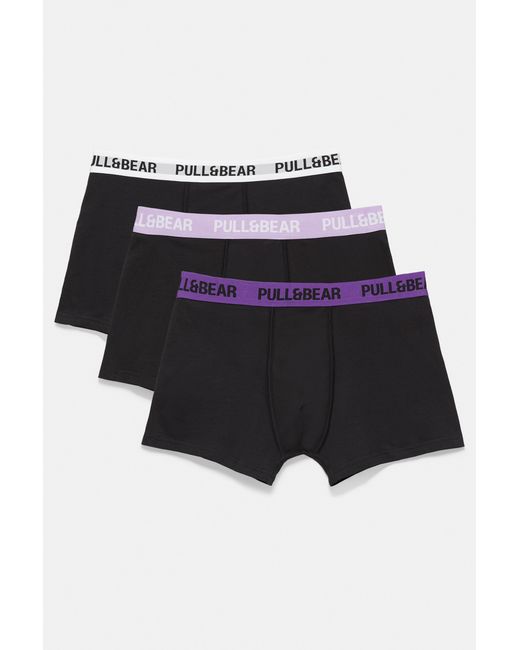 Pull&Bear Black Pack Of 3 Boxers With Lilac Waistband for men