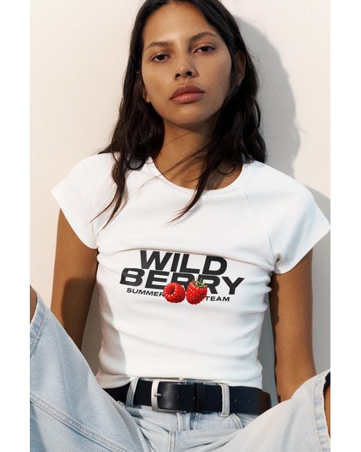 Pull&Bear White Fruit Graphic T-Shirt