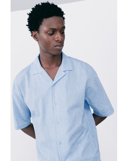 Pull&Bear Blue Short Sleeve Striped Shirt for men