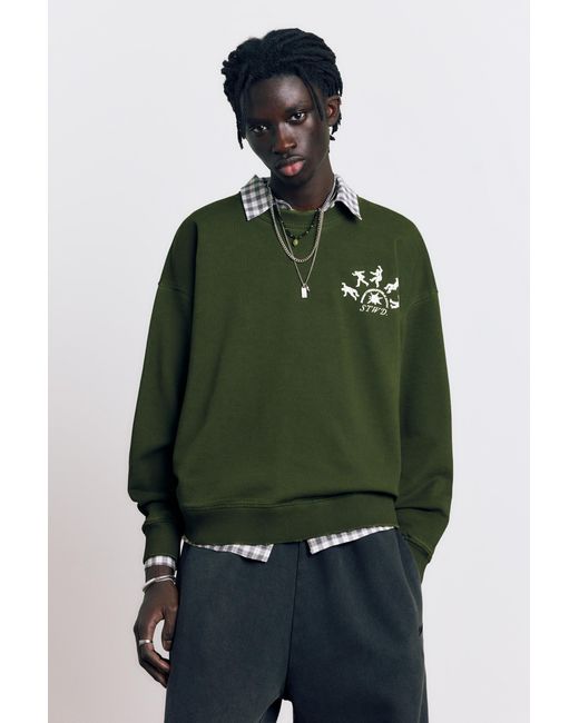 Pull&Bear Green Acid Graphic Sweatshirt for men
