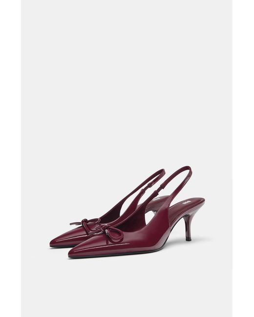 Pull&Bear Red Patent High-Heel Shoes With Bow