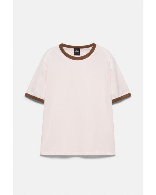 Pull&Bear White Contrast Trim T-Shirt for men