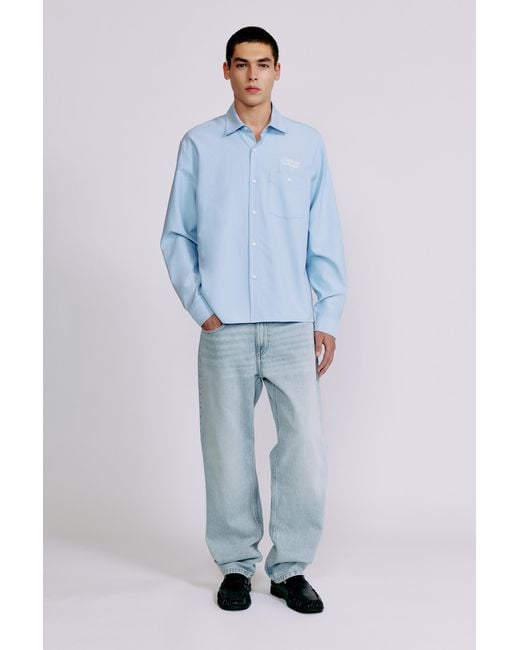 Pull&Bear Blue Embroidered Long Sleeve Shirt for men