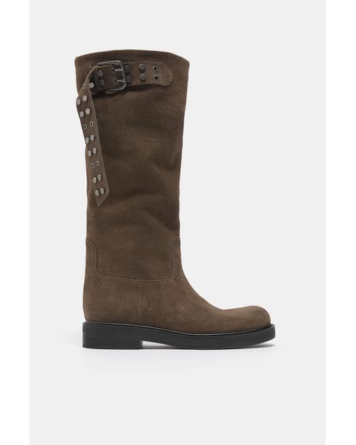 Pull&Bear Brown Tall Leather Buckle Boots