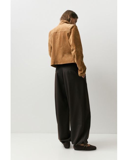 Pull&Bear Natural Striped Sarouel Trousers With Darts