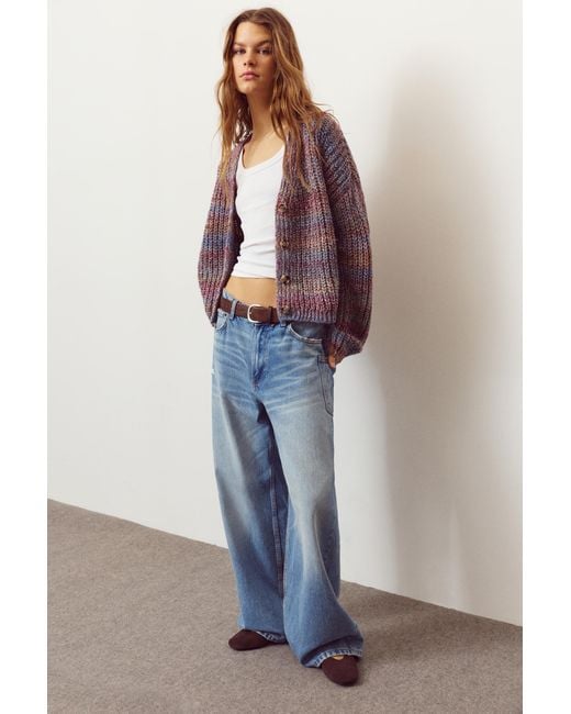 Pull&Bear Purple Space Dye Purl Knit Cardigan