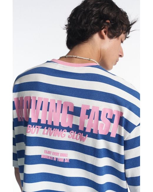 Pull&Bear Blue Striped Stwd T-Shirt for men