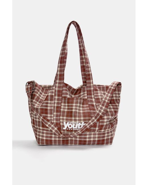 Pull&Bear Brown Checked Tote Bag for men