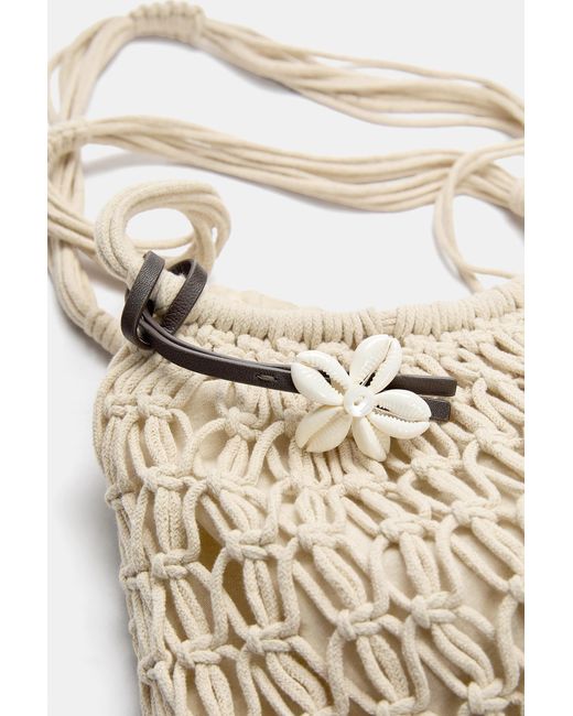 Pull&Bear Natural Shopper-Tasche Mit Häkelmuster Und Zierdetails