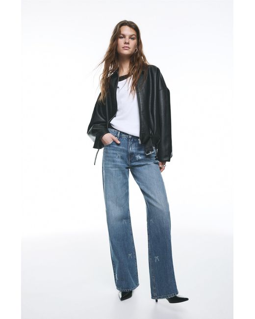 Pull&Bear Blue Straight Jeans With Rhinestone Bows