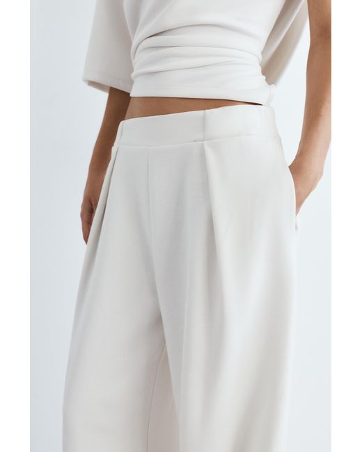 Pull&Bear White Soft Touch Wide-Leg Darted Trousers