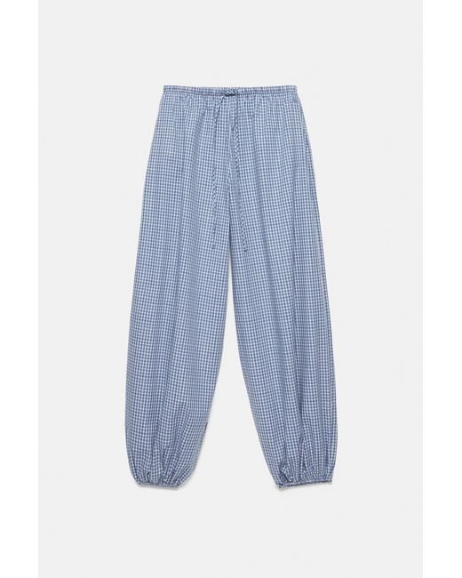 Pull&Bear Blue Check Sarouel Trousers