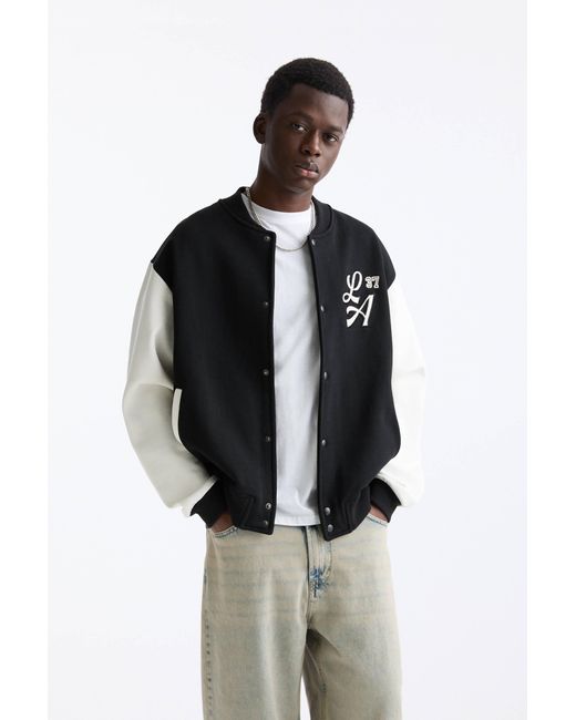 Pull&Bear Black Varsity Bomber Jacket for men