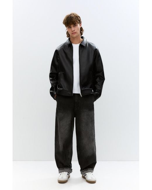 Pull&Bear Black Faux Leather Jacket for men