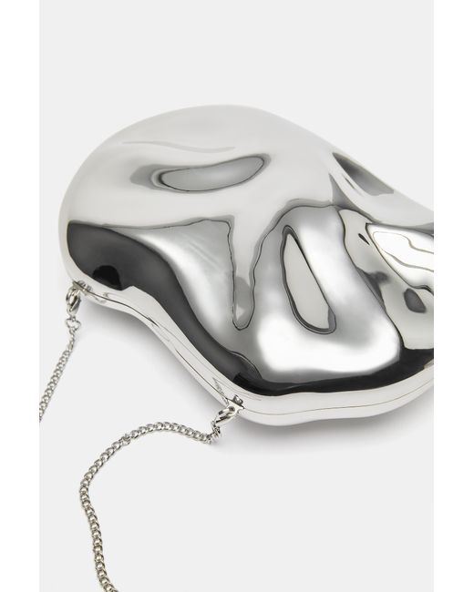Pull&Bear Black Metallic Box Clutch Bag