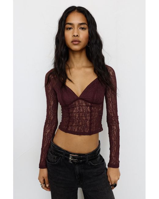 Pull&Bear Black Lace Corsetry-Inspired Top