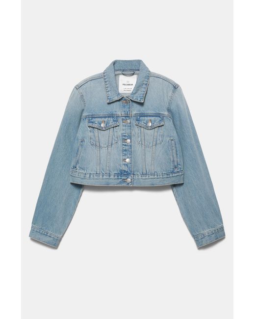 Pull&Bear Blue Cropped Denim Jacket