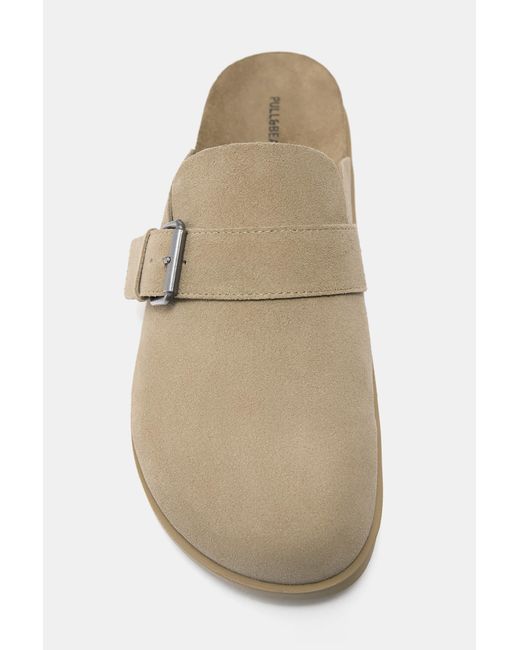 Pull&Bear Natural Leather Buckle Clogs for men