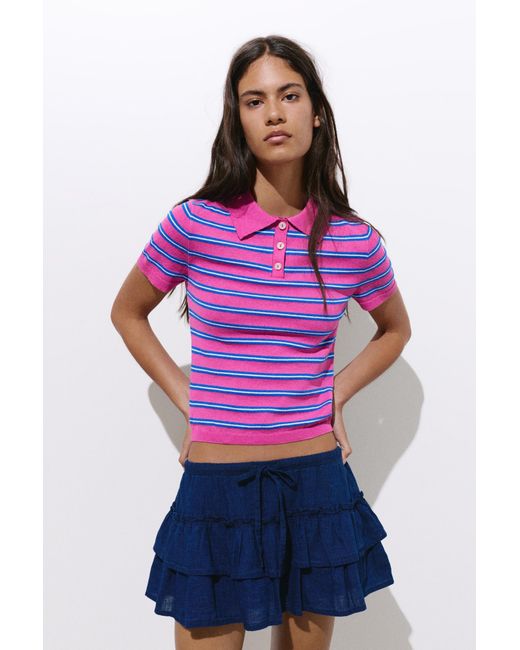 Pull&Bear Pink Denim Skort With Ruffles