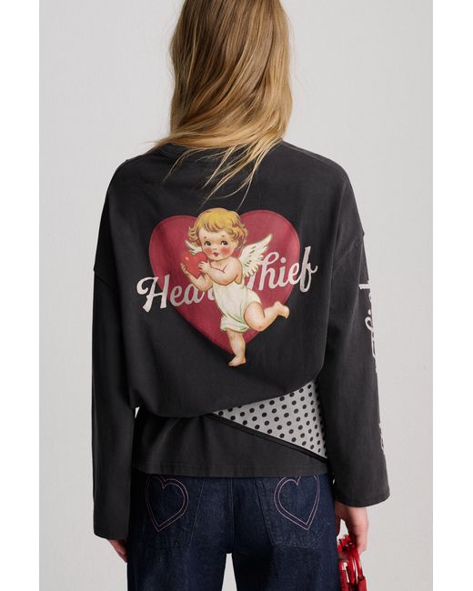 Pull&Bear Black Long Sleeve Cupid T-Shirt