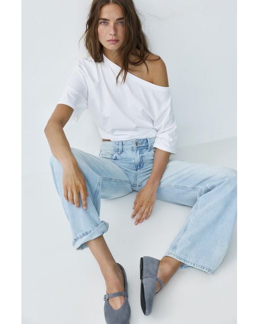 Pull&Bear Blue Leather Ballerinas