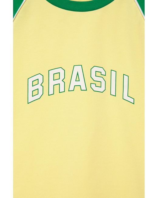 Pull&Bear Green Slim Fit Brazil Graphic T-Shirt